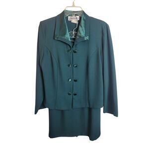Vtg Nancy Michaels Top & Skirt Outfit Button Front Zip Skirt Hunter Green 8P